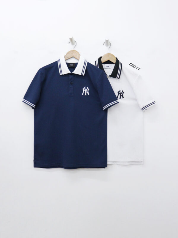 Áo thun nam MLB cổ bẻ tay ngắn thêu chữ NY trước