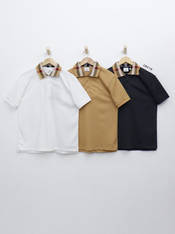 Áo thun nam Burberry cổ bẻ thêu sọc tay ngắn