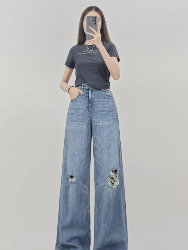 C8564 - Quần jean Hidden, ống rộng, rách gối, wash