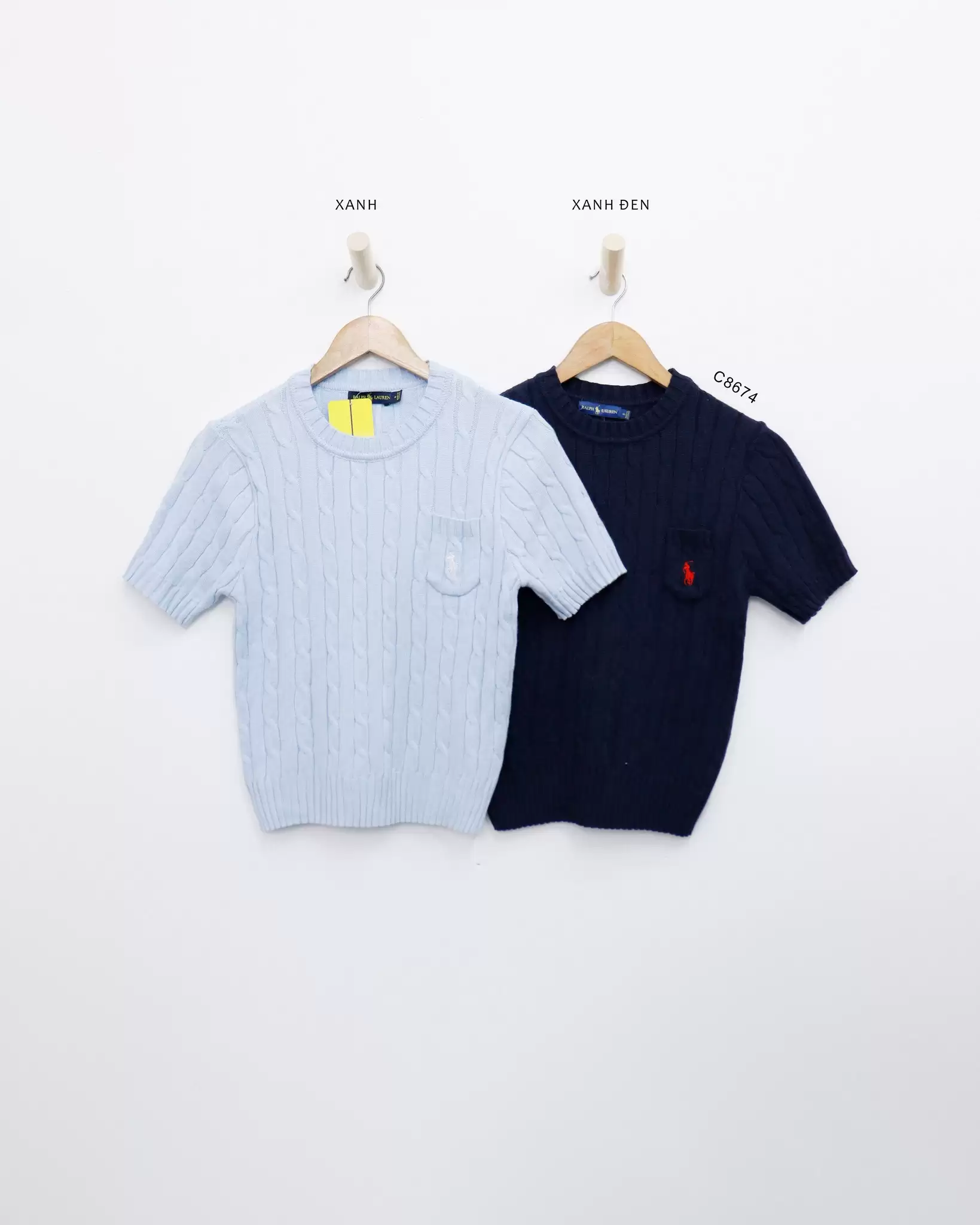 Áo len RALPH, cổ tròn, tay lỡ, túi nhỏ thêu logo