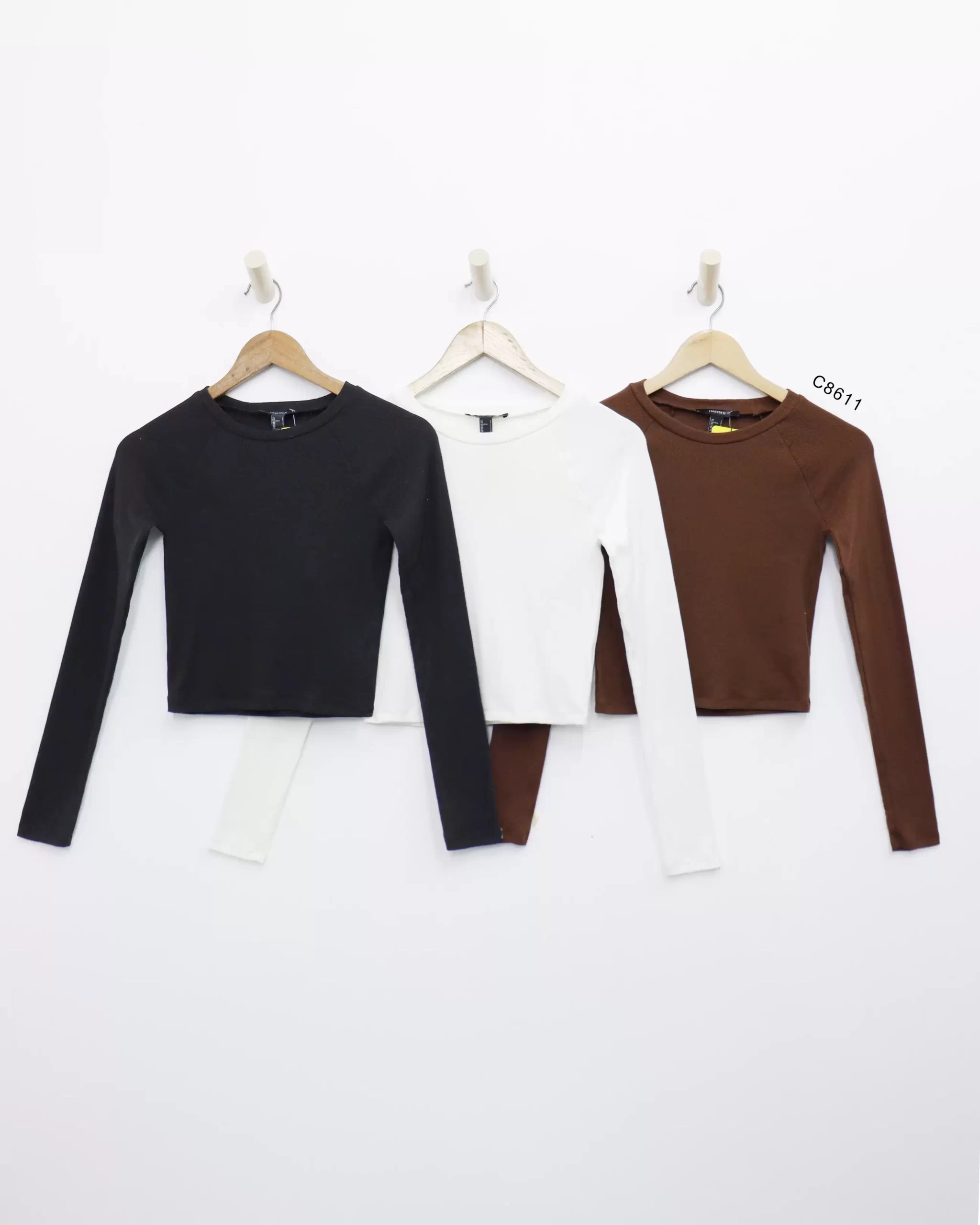 Áo thun gân F21, cổ tròn, tay dài