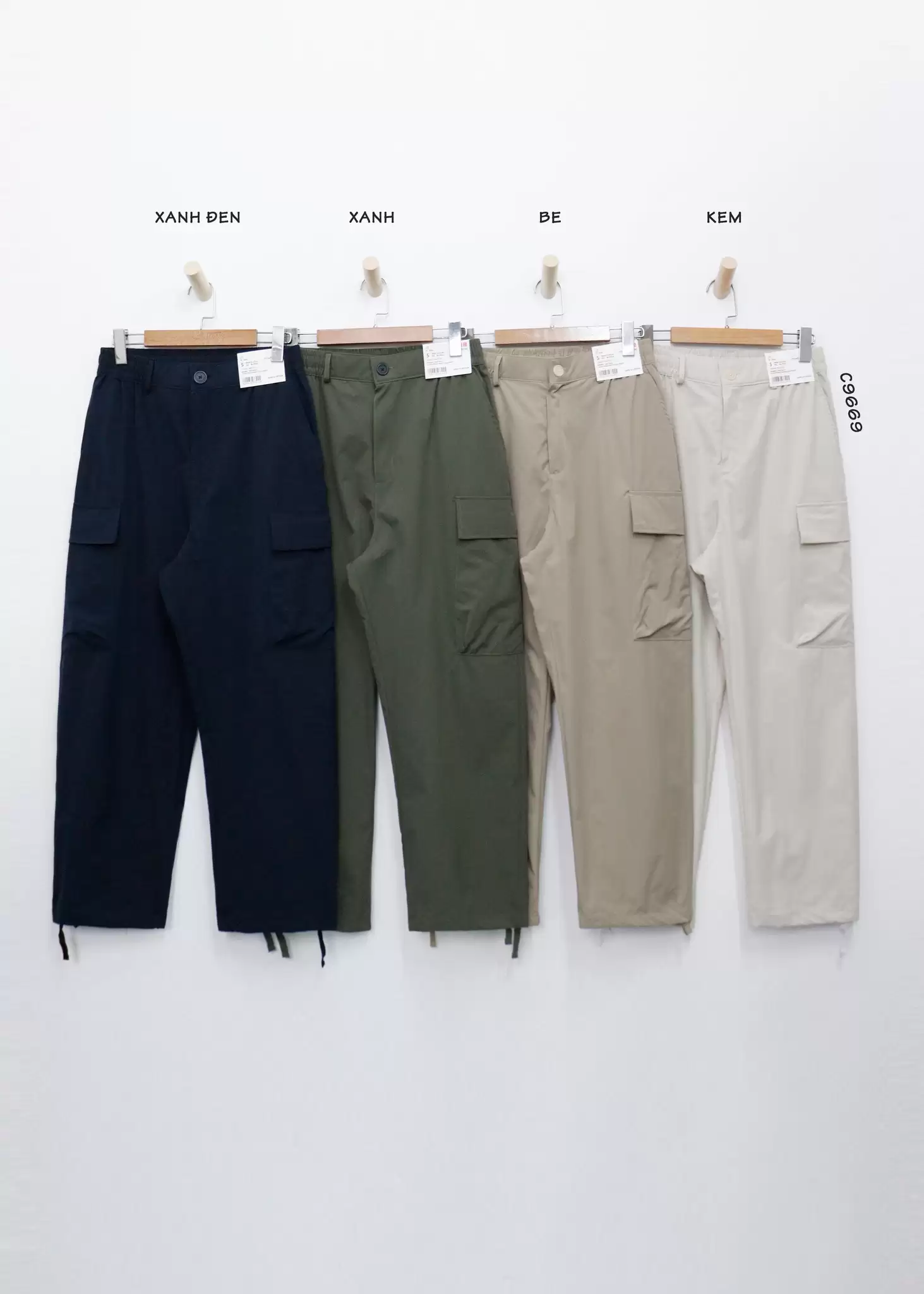 Quần dù nam Uniqlo ống đứng, bo thun sau, túi hộp
