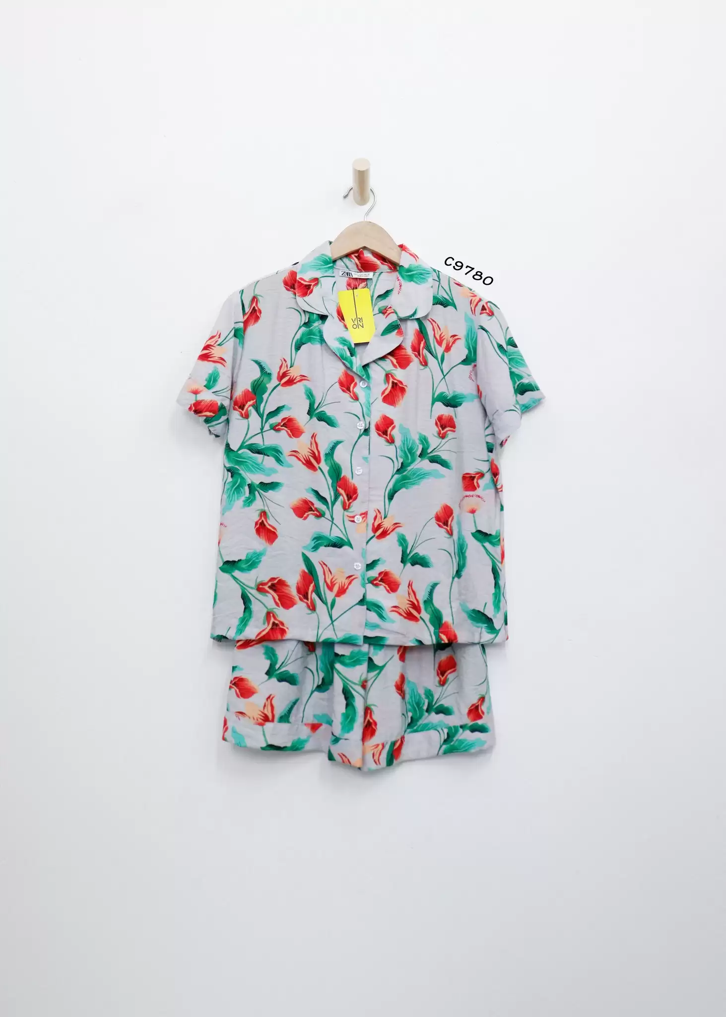 Set bộ Zara tay ngắn phối hoa lá