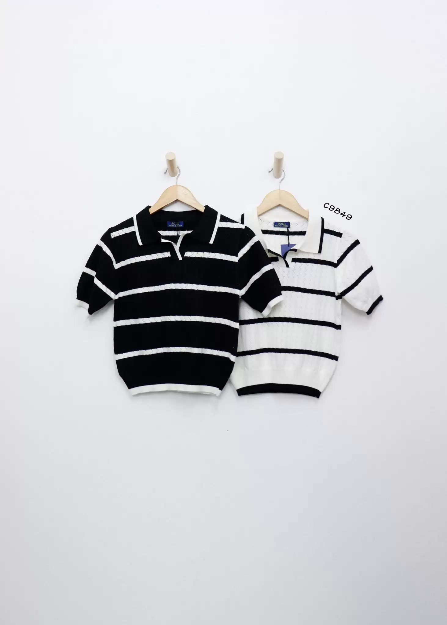 Áo len Polo cổ bẻ tay lở phối sọc ngang