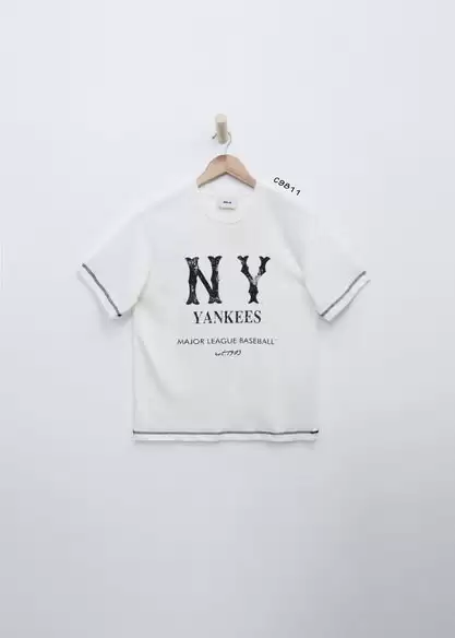 Áo thun MLB cổ tròn, tay ngắn, in NY 1903 chỉ nổi