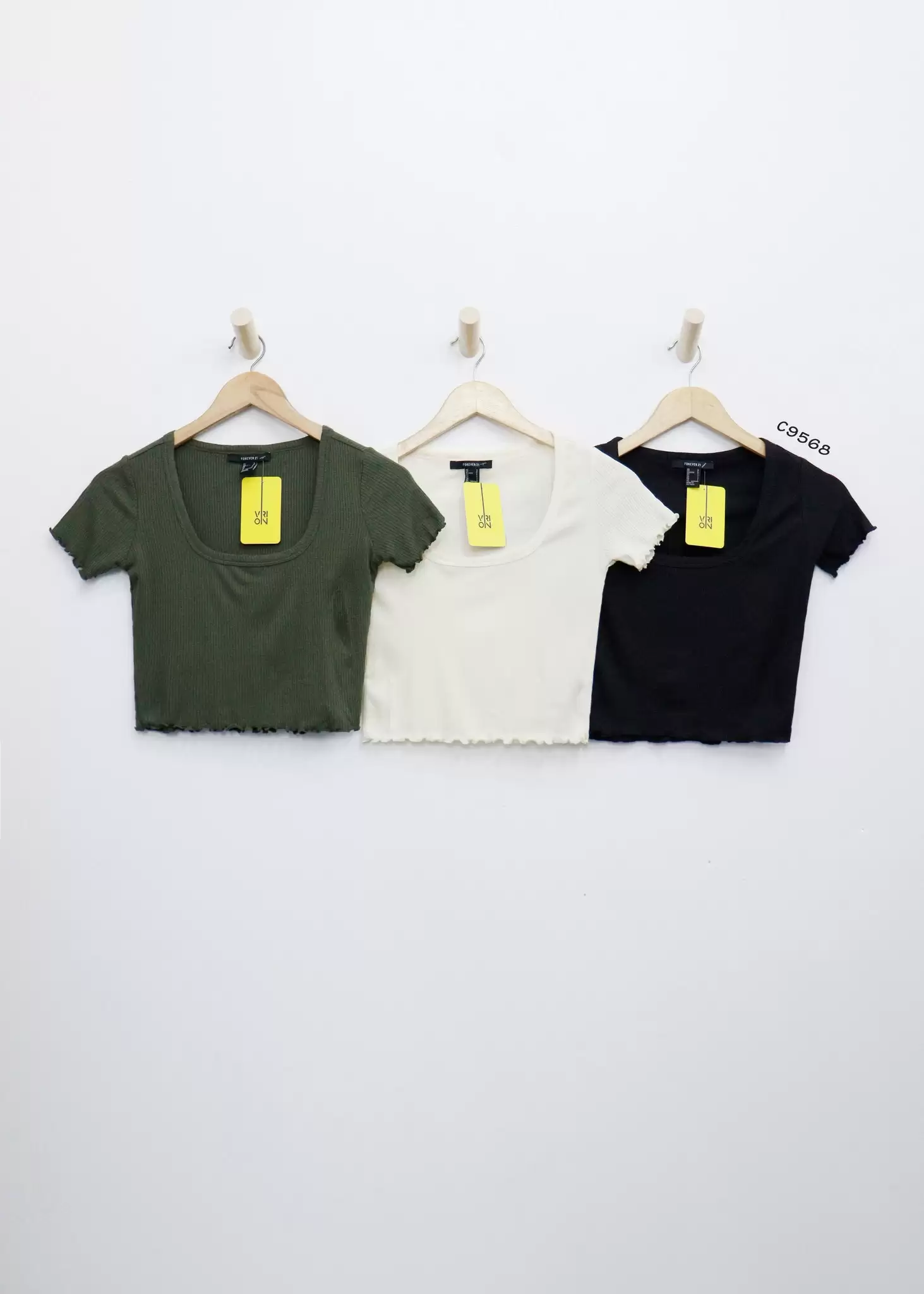 Áo thun gân F21 tay ngắn, cuốn biên