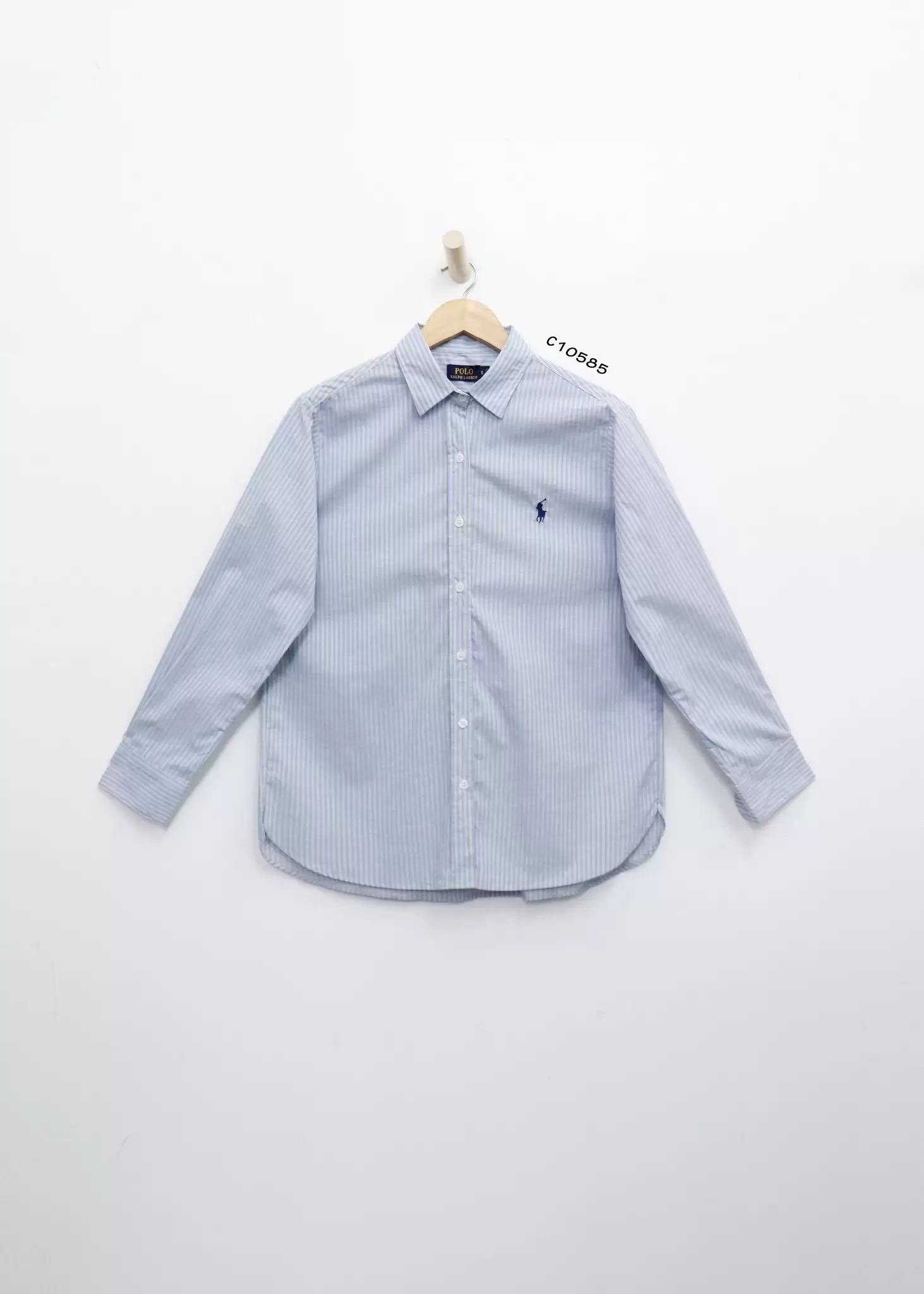 Áo sơ mi POLO cổ bẻ,tay dài, sọc dọc, thêu logo