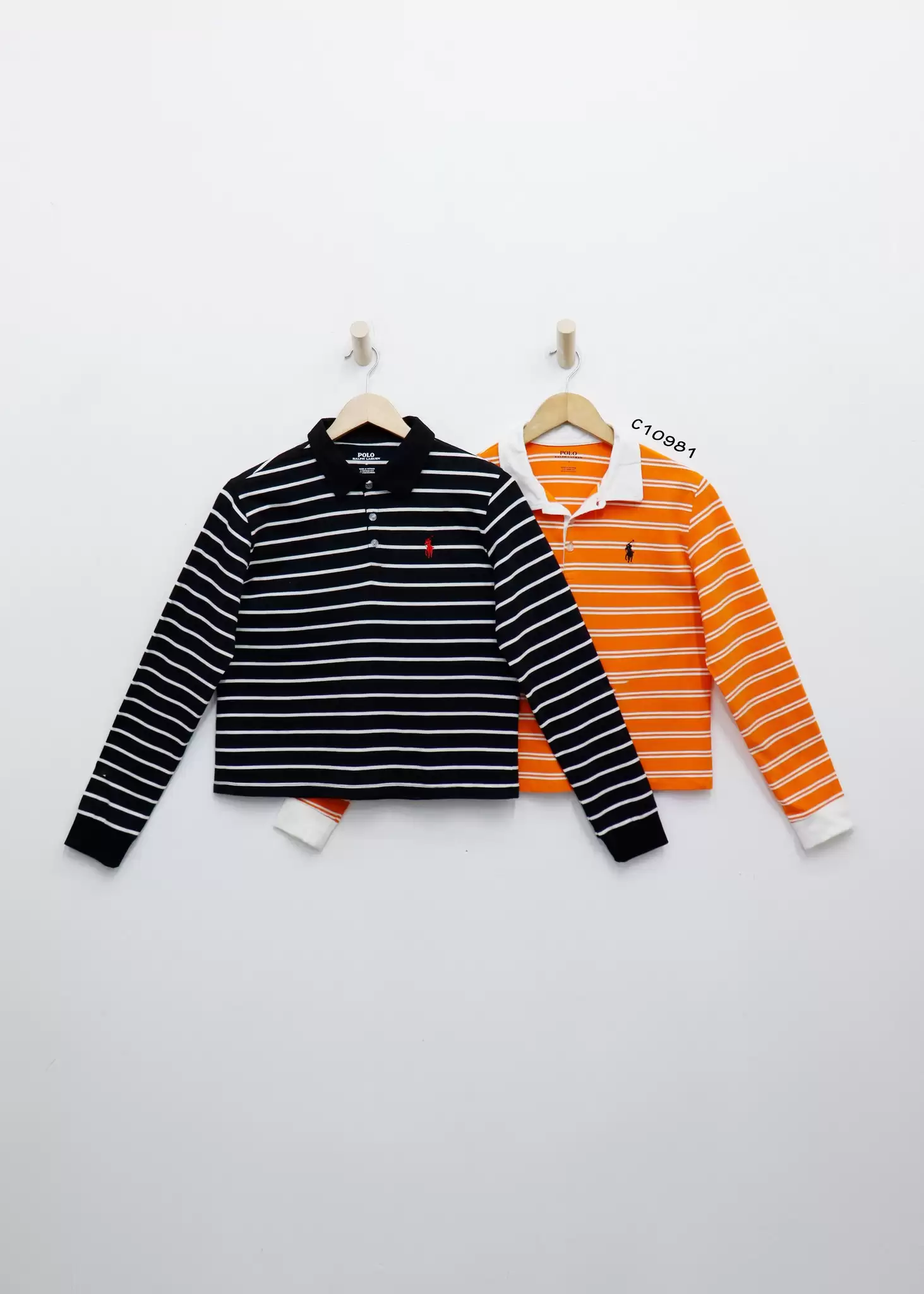 Áo thun Polo cổ bẻ, tay dài bo, sọc ngang, thêu logo