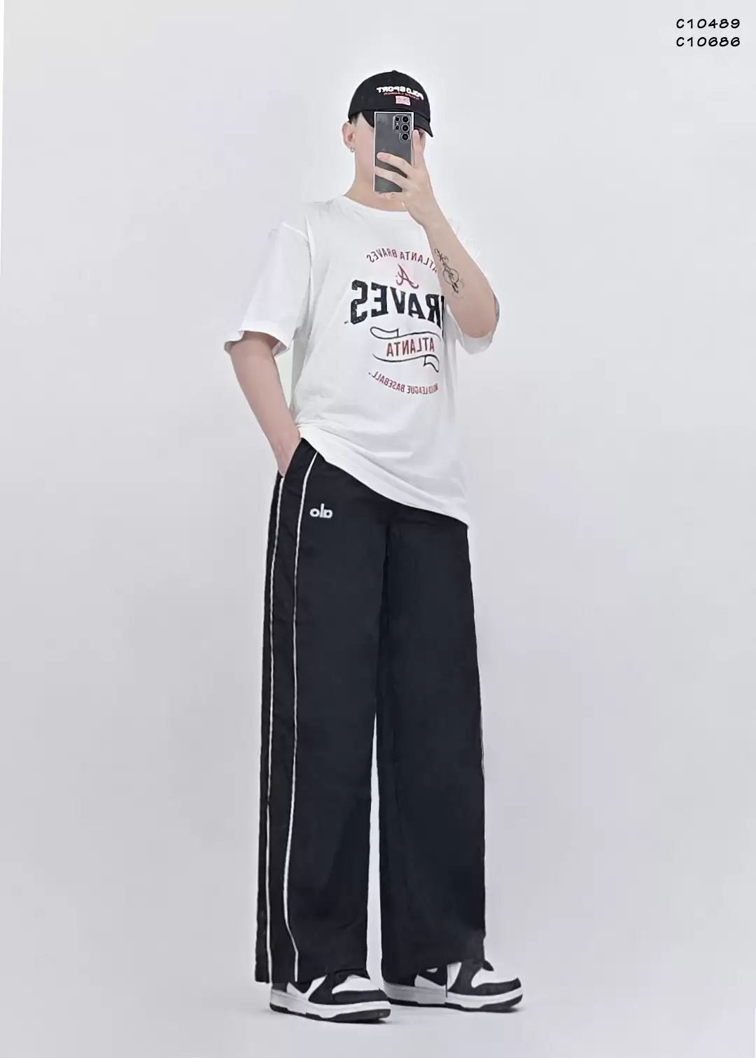 Áo thun MLB, cổ tròn tay ngắn, chữ BRAVES trước